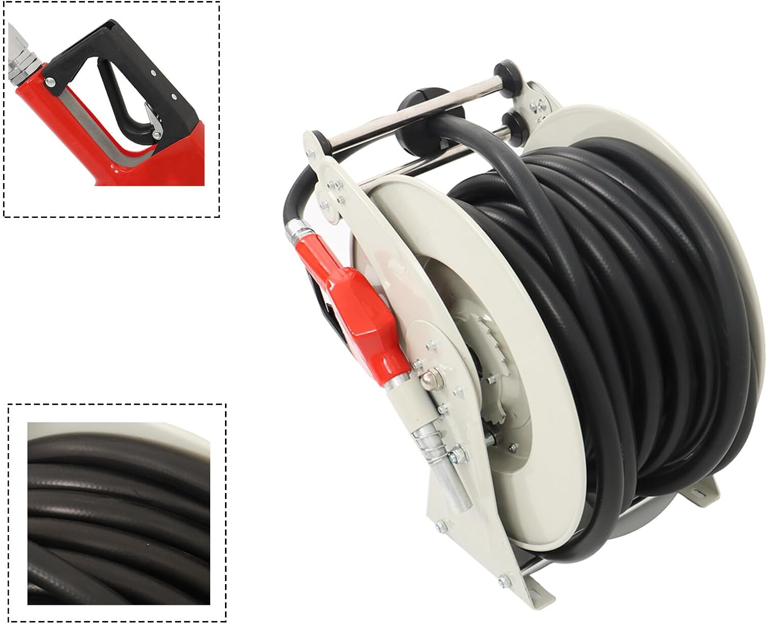 kimllier Retractable Fuel Hose for Aircraft, Marine, Tanker Trucks, 300PSI Heavy Duty Carbon Steel Construction 3/4 x 50 Fuel Reel with Fuel Nozzle