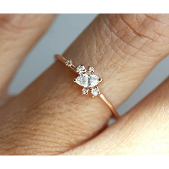 SOLITAIRE JEWELS 1.00CT Marquise Moissanite Diamond Cluster Engagement Ring for Women, 10k Yellow Gold Solitaire Ring