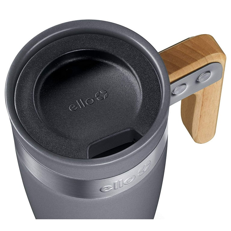 Ello Fulton 16oz Travel Tumbler Coffee Mug Lid White Ceramic Copper Wood  Handle