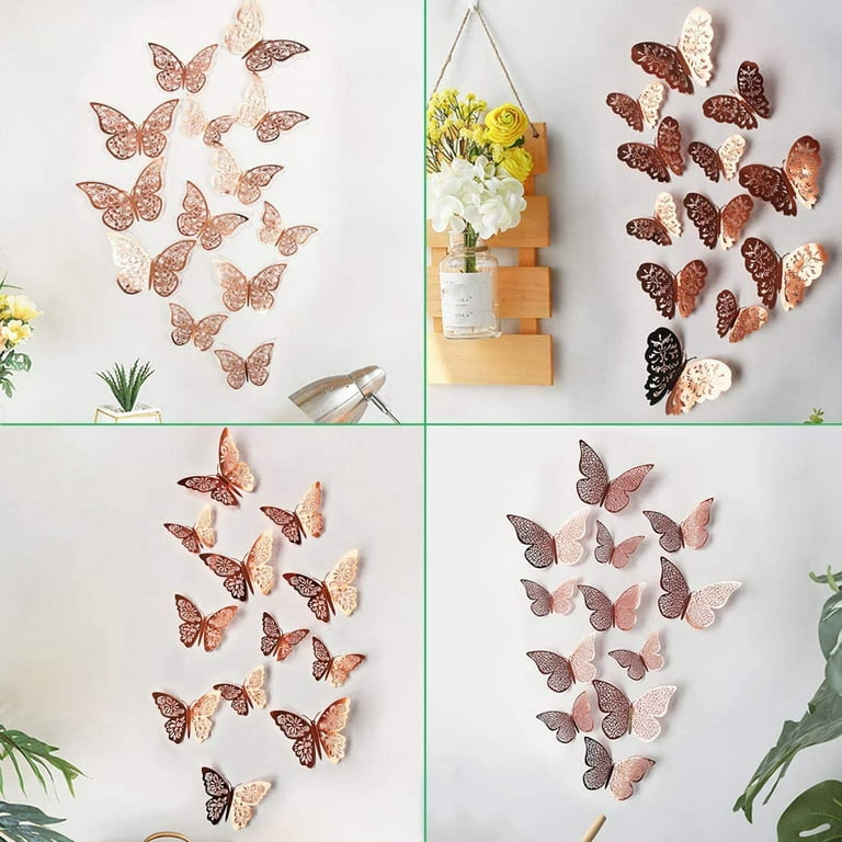 Gold Butterfly Decorations - 48pcs Gold Butterflies 3D Butterfly Wall Decor  Removable 3D Gold Butterfly Stickers for Nursery Classroom Kids Bedroom