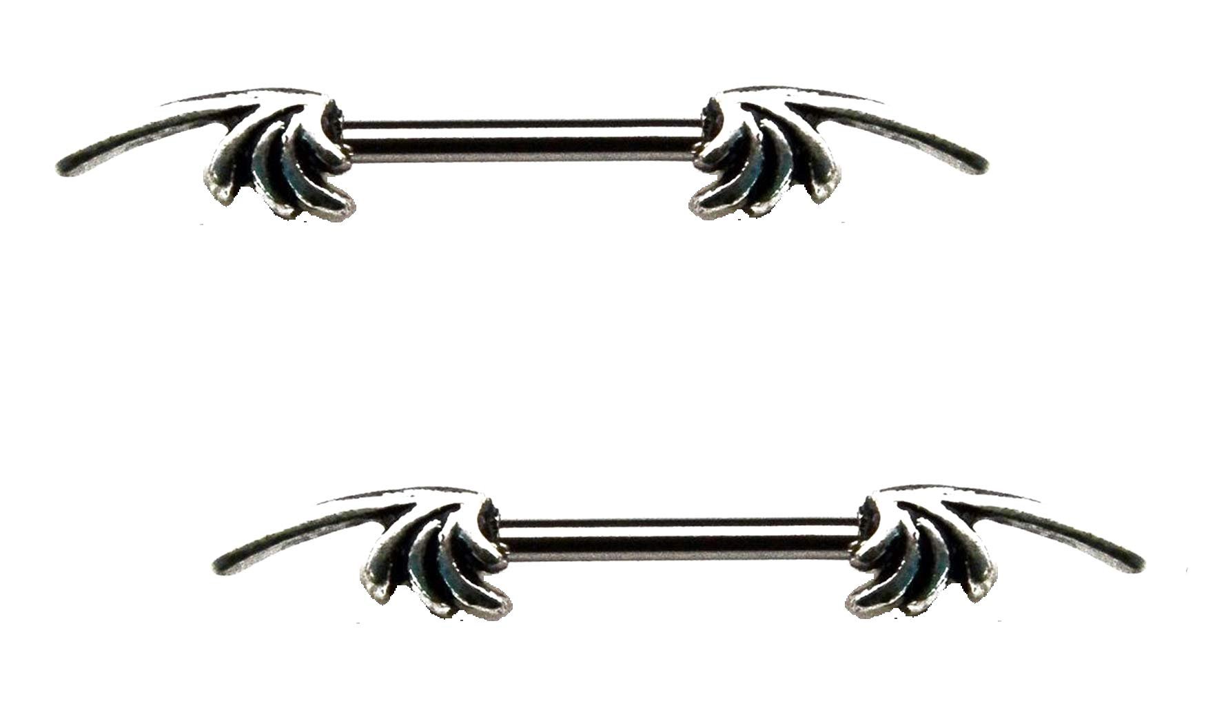 Body Accentz Nipple Shield Rings Barbell Barbells Sold as a Pair 14 Gauge bat Wings