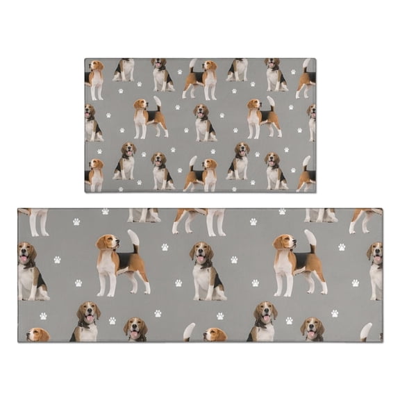 Beagle and Dog Footprints Kitchen Rugs Sets Of 2,Anti Fatigue Kitchen Mat Rugs Non Slip Washable,Decorative Kitchen Floor Mats for Kitchen,Sink,Laundry,17"x30" 17"x47"