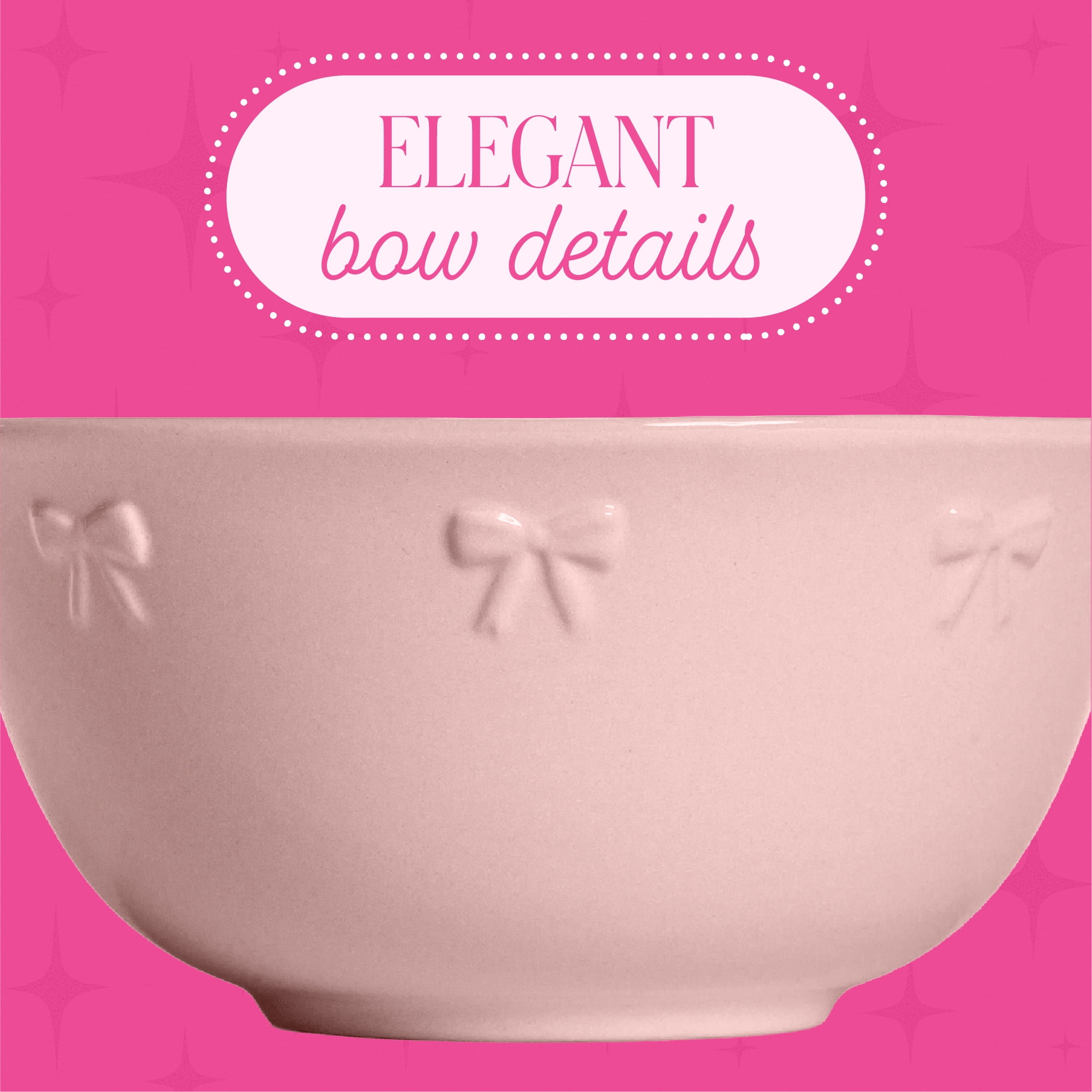 Paris Hilton London Collection 6.25-Inch Ceramic Soup Bowl, Cereal & Snack Bowl, Microwave Safe, Blush Pink with Embossed Bow Detailing