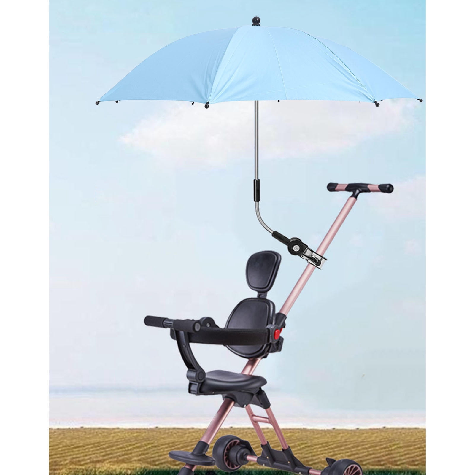 LAZIOEGR 85 cm Adjustable Baby Stroller Sun Shade Umbrella, UV‑Protective, Clip‑On, Portable, Blue