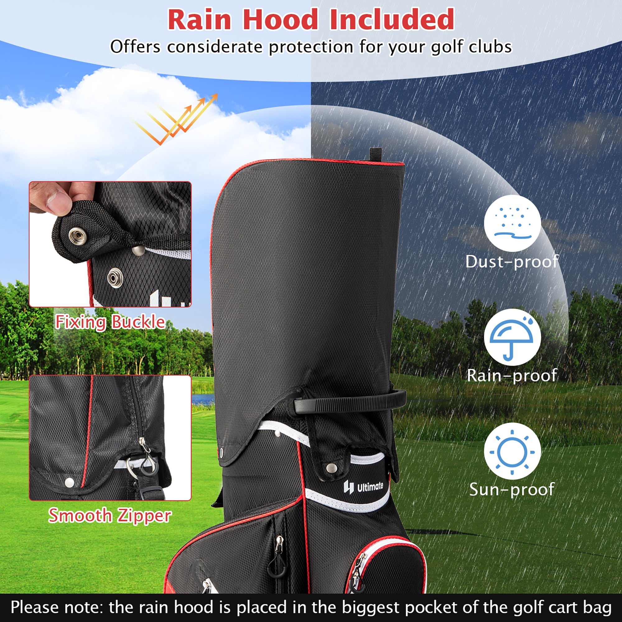 Gymax Golf Cart Bag Lightweight Golf Club Bag w/ 14 Way Dividers Top & Carry Handles Red