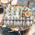 thumbnail image 2 of Fall Pumpkins Leaves Round Tablecloth, Fitted Table Cover with Elastic for 36"-44" Round Tables, Thanksgiving Wildflowers Country Fence Table Cloth Outdoor Indoor Dinning Party Waterproof Tablecloths, 2 of 7