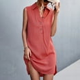 thumbnail image 3 of Vestido elegante de lino con cuello en V para mujer: botones en la parte delantera, abertura, corte en A, mezcla transpirable, primavera/verano, 3 of 5