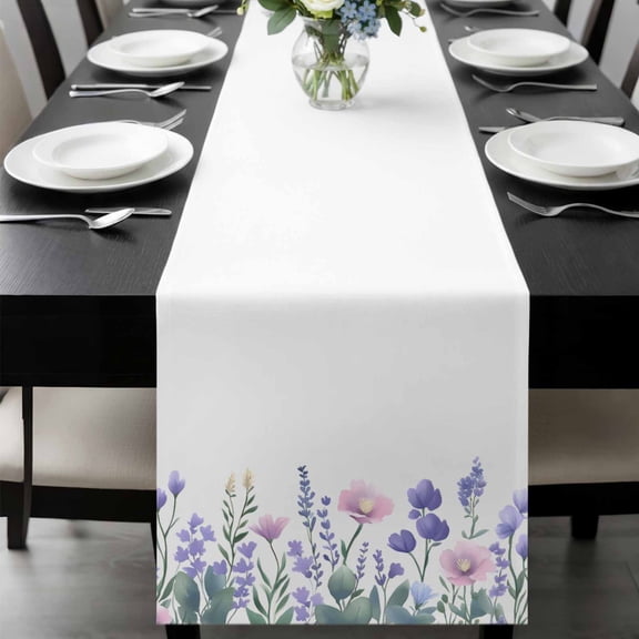 Watercolor Flowers Table Runner 72 Inches Long, Spring Meadow Blooms Garden Lavender Kitchen Coffee Dining Table Decoration for Home Party Birthday Wedding Home Decor 14x72 Inches