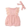 thumbnail image 1 of Mialoley Toddler Girls Clothes Set, Sleeveless Short Romper with Lace+Headband, 1 of 8