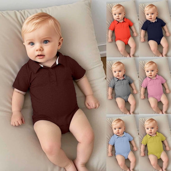 Collared Short Sleeve Polo Romper One-Piece Gentleman Jumpsuit Bodysuit Summer Outfits for Infant Boys 3-24M