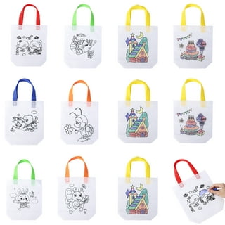 12 Packs Return Gift Bags for Kids Birthday Reusable Party Goodie Bags with  12 Packs Pattern and Marker Pens for Coloring Your Own Bag for Birthday