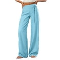 thumbnail image 2 of Nmnitkp Pants for Women Striped Wide Leg Dress Pants with Pockets Drawstring Elastic Back Waist Loose Straight Business Casual Work Trousers for Office Daily Travel Wear Light Blue,2XL, 2 of 6