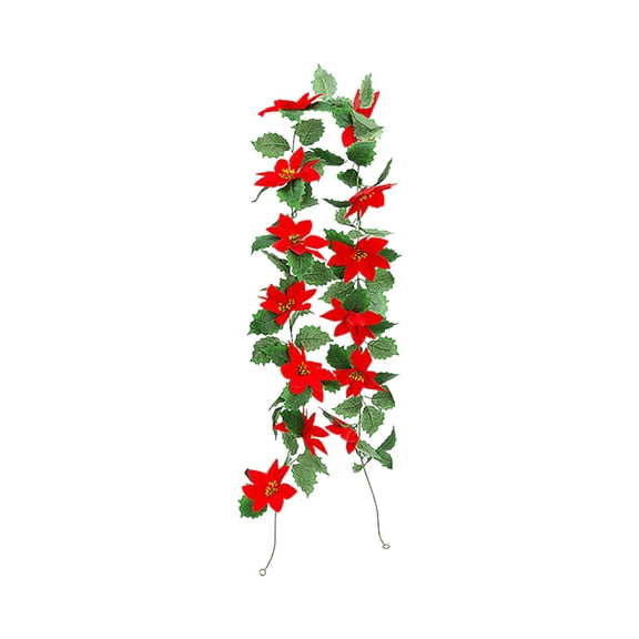 LanSuare 6.5FT Red Berry Christmas Artificial Garlands, Xmas Berry Holly Leaves Garland with Red Flower, Winter Snowy Hanging Garlands for Table, Mantle, Fireplace, Outdoor Xmas Decor