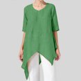 thumbnail image 2 of TSADFHJI Chandails en Molleton Femmes Manches Longues Grande Taille Mode Femmes Grande Taille Irrégulier Décontracté Lin Manches Longues Col Rond Blouse TG Vert, 2 of 8