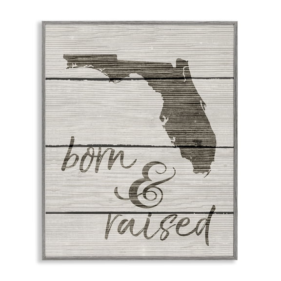 Stupell Industries Farmhouse Born And Raised Florida Gray Framed Giclee Art, 11 x 14, by Lil' Rue