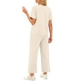 thumbnail image 4 of WULMLEO Womens 2 Piece Sets Spring Tops and Pants Crew Neck Cool Matching Outfits Travel Short Sleeve Summer Lounge Sets Beige L, 4 of 6