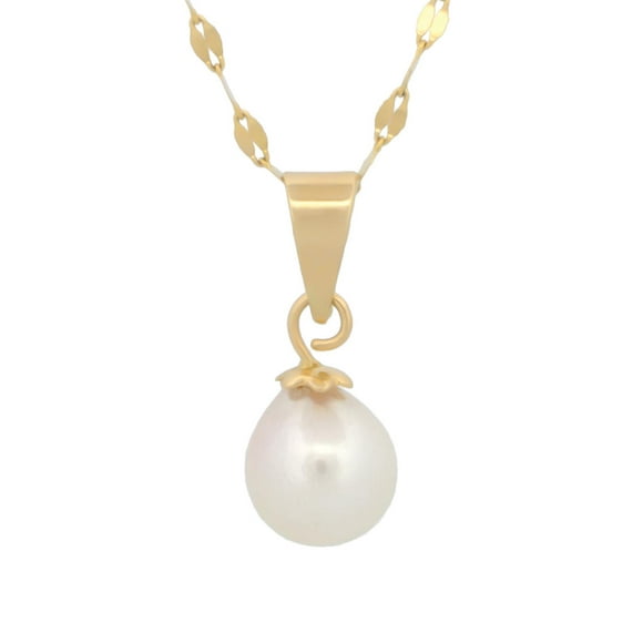Cadena y Dije Perla 7 Mm Oro Sólido 10k