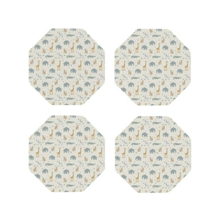 

KLL Drink Coasters Set Octagon of 4 PU Leather Absorbent Coasters Set Decorative Coffee Cup Coasters Housewarming Gift for Home Decor-African Animals