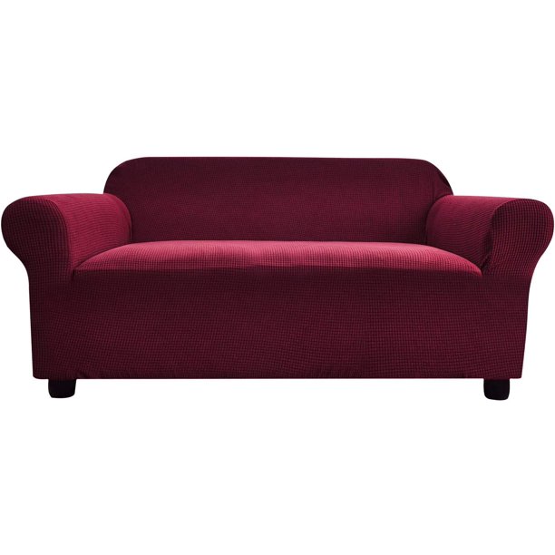 Funda de sofá elástica antideslizante de alta elasticidad, funda de sillón de jacquard de licra, protector de muebles de sofá suave para sala de estar (145—180 cm, 2 plazas, rojo vino, lavable)