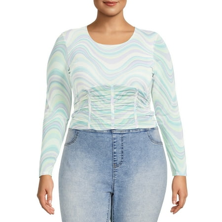 Madden NYC Juniors Plus Size Sheer Corset Ruched Top