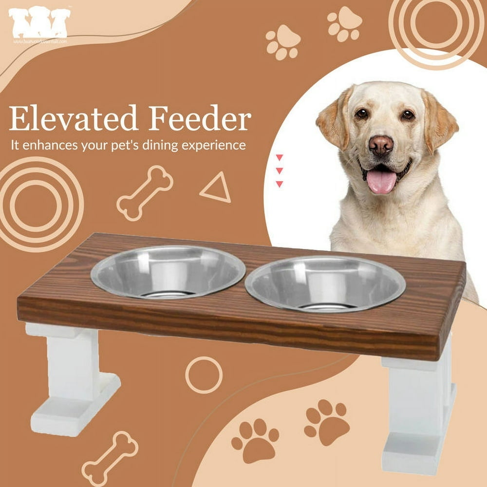 Bearwood Essentials Farmhouse 2 Bowl Elevated Regular Feeder Large - Gray/White