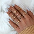 thumbnail image 2 of Juego de 17 anillos para mujer Anillos bohemios dorados para niñas Anillos con gemas de cristal Anillos con nudo para adolescentes Fiesta Joyas Fesvital para el día a día Regalo, 2 of 7