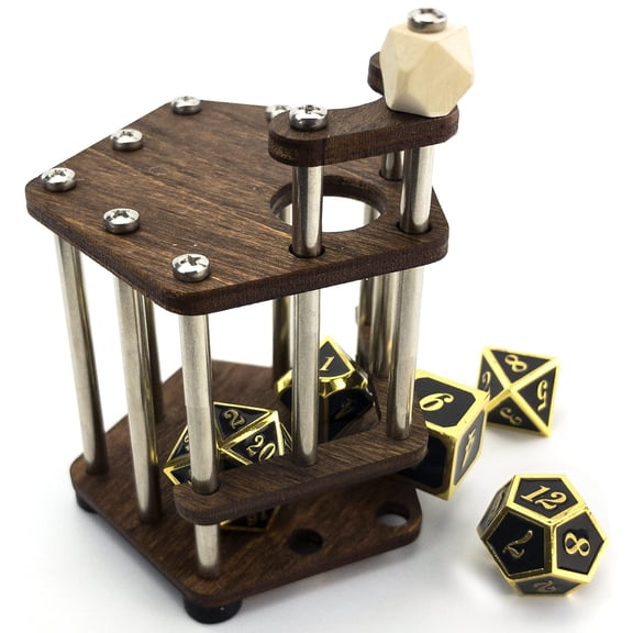C4Labs Dice Jail | Metal Bars | Cage for Bad Dice | Prison | Dnd | Fits Full Set of Dice (Walnut)