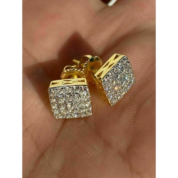 2.2Ct Round Cut Simulated Diamond Men Cluster Stud Earrings 14K Yellow Gold Plated 925 Silver
