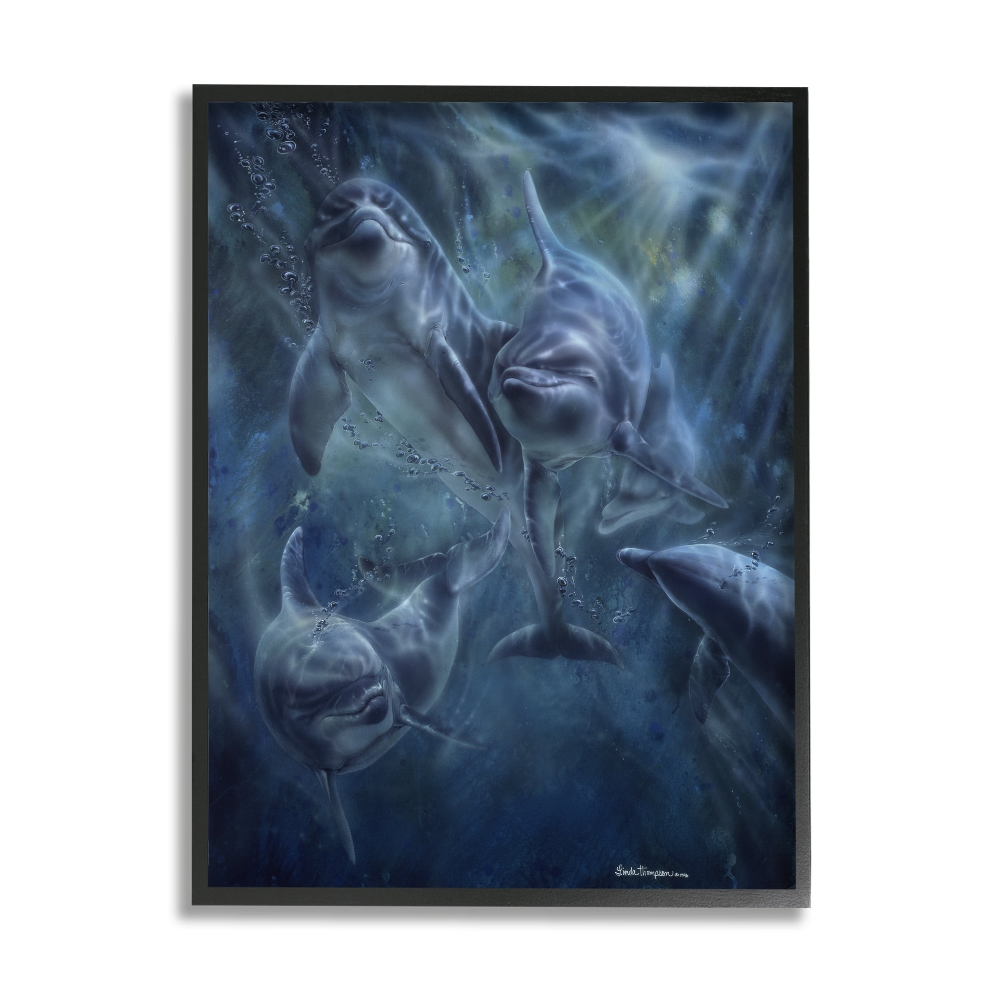 Stupell Industries Aquatic Dolphins Underwater Coastal Painting White Framed Art Print Wall Art
