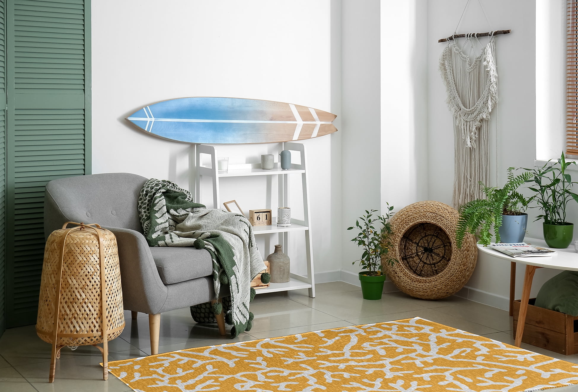 4' x 6' Simply Daisy Seaweed Beach Style Chenille Area Rug, Egg Yolk Yellow