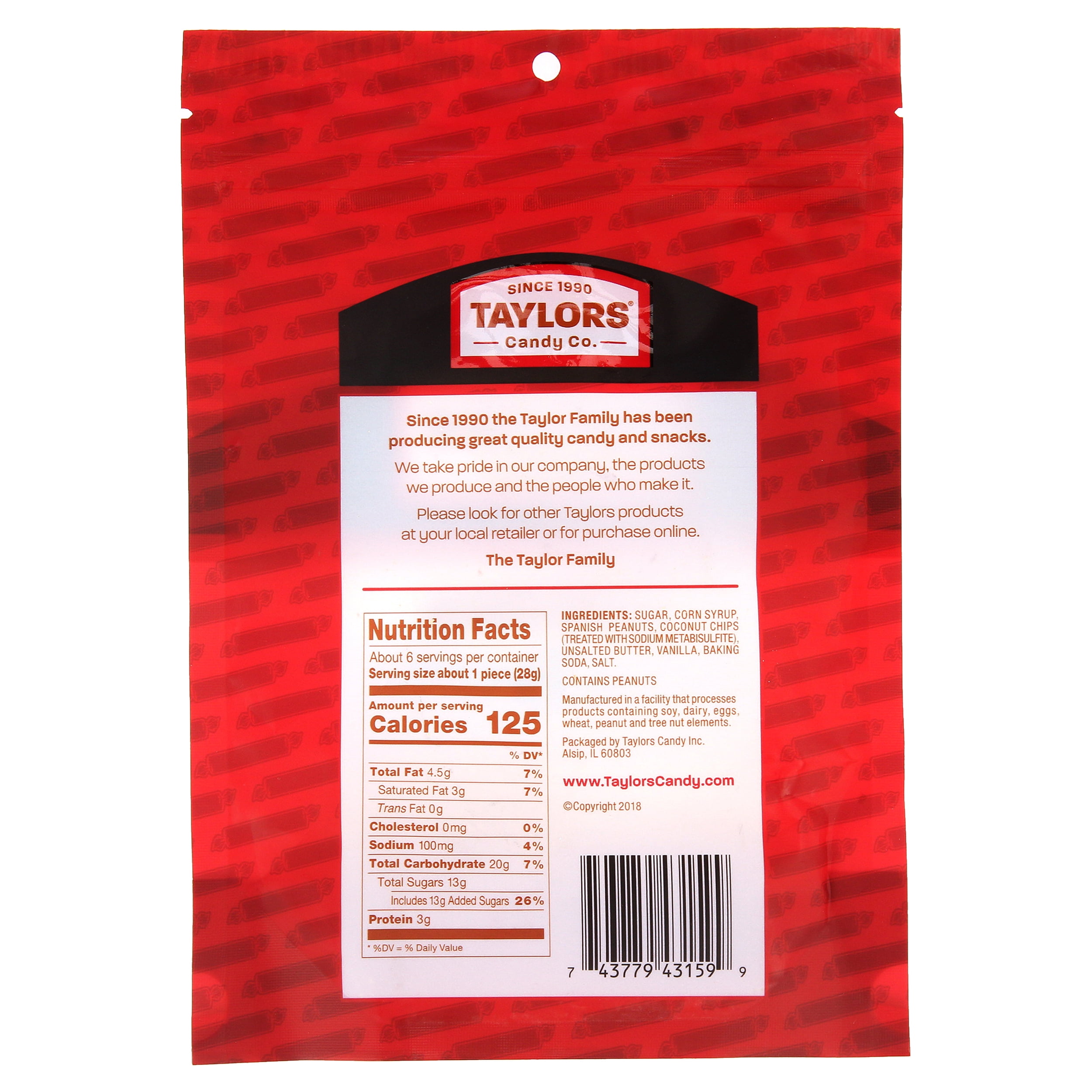 Taylors Candy, Handmade Peco Brittle, 6 Oz