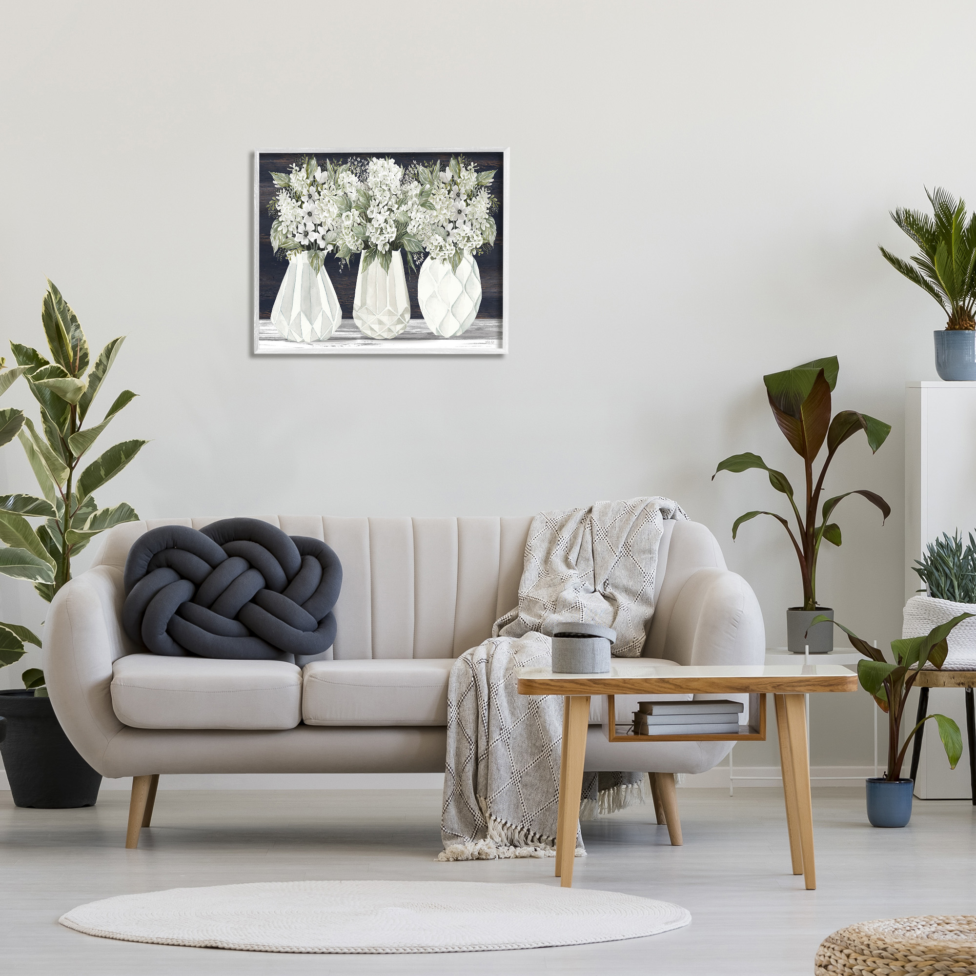 Stupell Industries Flowers in Geometric Vases Botanical & Floral Painting White Framed Art Print Wall Art, 30 x 24