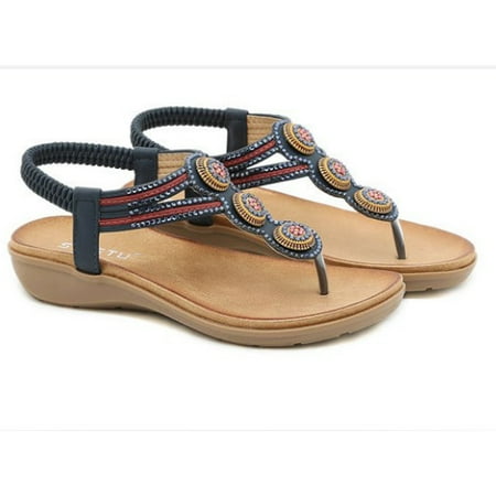 

DAFENGEA Women Flat Sandals Summer Casual Boho Casual Flat Ankle T-Strap Thong Elastic Comfortable Flip Flops Beach Light Weight Wear-Resistant Shoes Gladiator Footwear