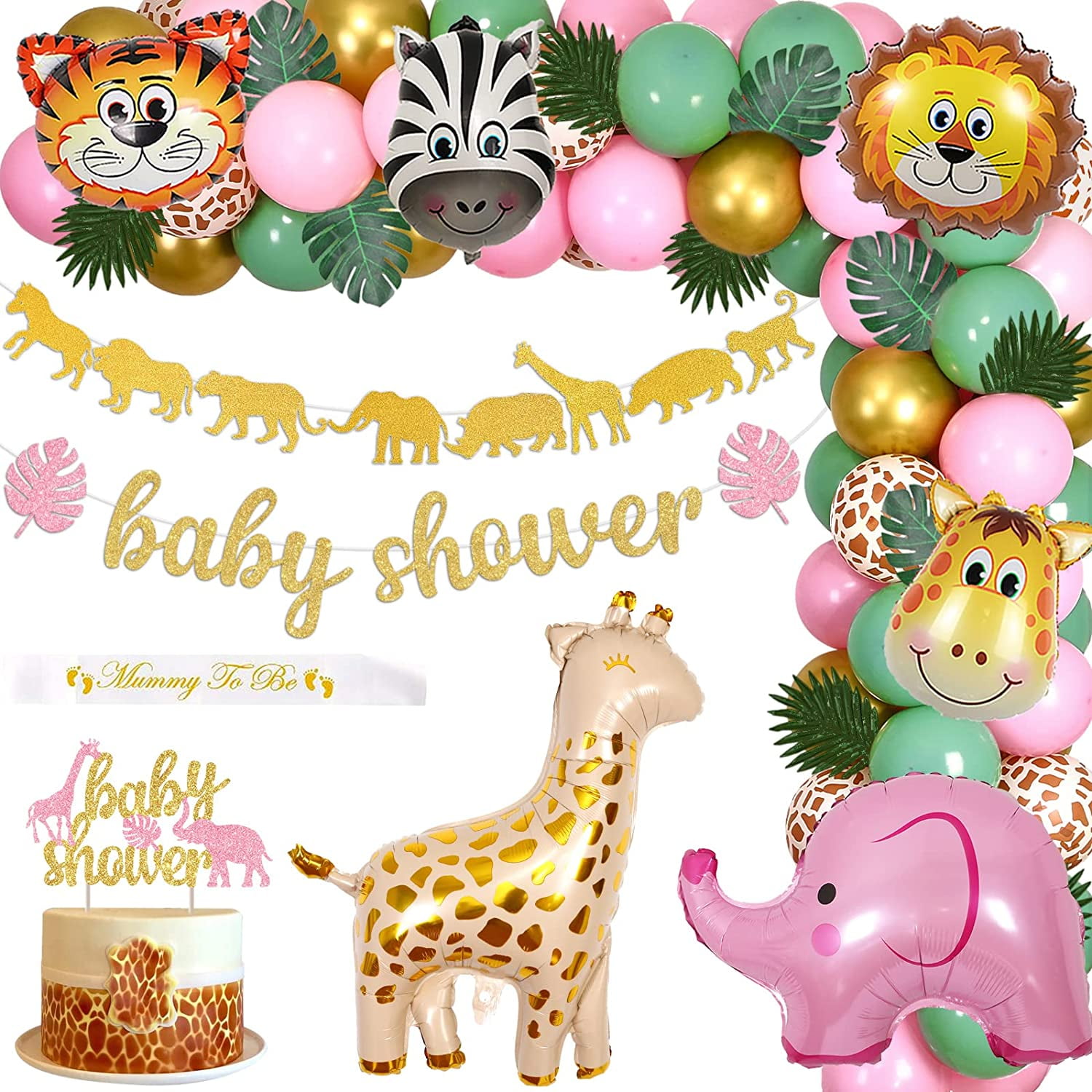 Pink Safari Baby Shower Decoration for Girls, Sage Green Pink Balloon