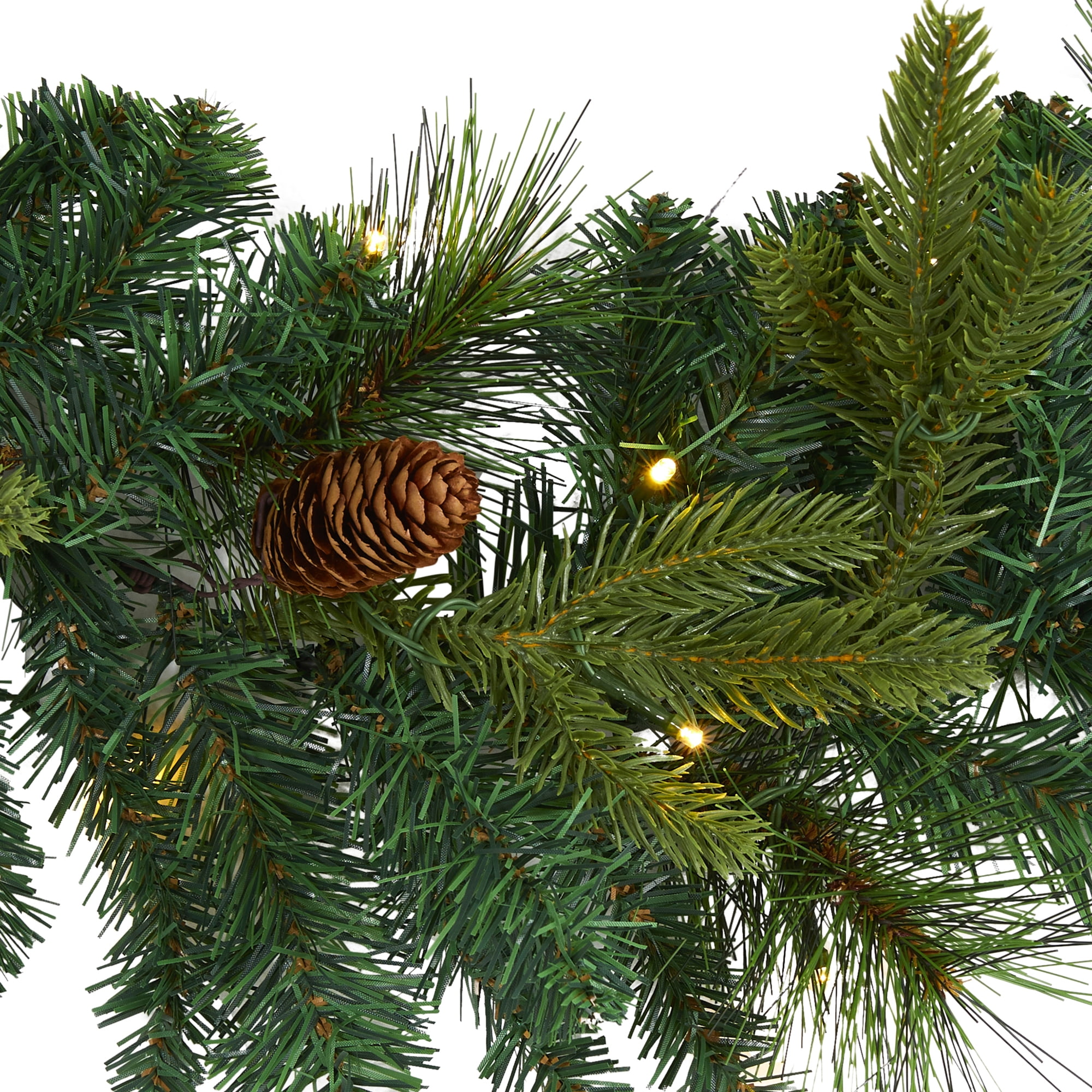 Nearly Natural 6ft Mixed Pine & Pinecone Artificial Garl w/5 Clear LED in Green