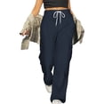 thumbnail image 5 of JFGHDG Hiking Pants Women Cargo Pants for Women Drawstring High Waisted Hiking Pants Baggy Stretchy Wide Leg Y2k Streetwear with Pockets Navy S, 5 of 9