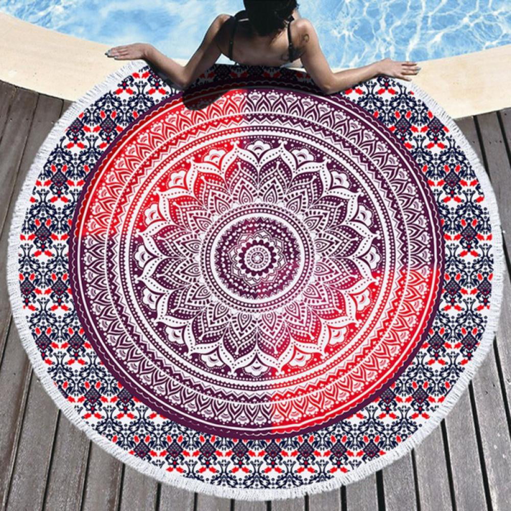 Indian Ombre Mandala Round Tassel Tapestry Beach Throw Blanket Yoga Mat Bohemian 