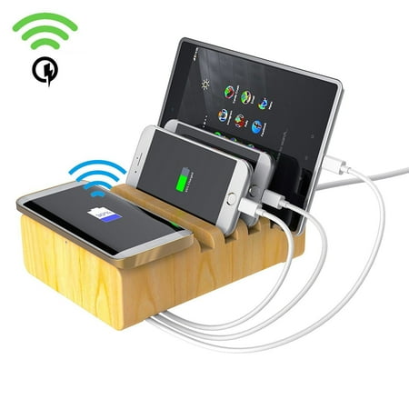 Wood Wireless Charging Station Multifunction Phone Tablet Qi Wood Wireless Charging Station Multifunction Phone Tablet Qi Charger And Quick Charge 6