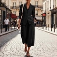 thumbnail image 6 of Linen Blazer and Pants Matching Set for Women Dressy Casual Work Jackets with Wide Leg Capris 2 Piece Business Outfits Black L, 6 of 7