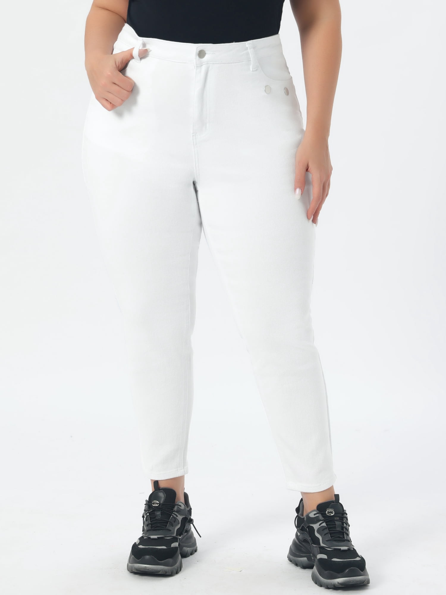 DARING DIVA Women's Plus Size Mid Rise Stretch Washed Skinny Jeans 2X White