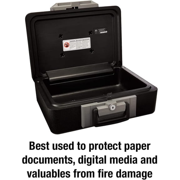 Fireproof Safe Box with Key Lock, Chest Safe with Carrying Handle to Secure Money, Jewelry, Documents, 0.25 Cubic Feet, 6.3 x 15.3 x 12.1 Inches