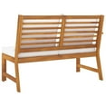 thumbnail image 3 of Patio Bench w White Cushions, Slatted Brown Solid Acacia Wood, 45 Inch, 3 of 5
