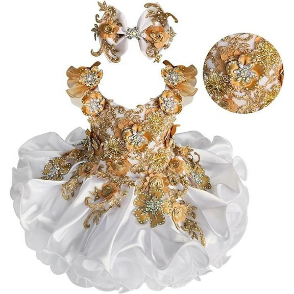 Jenniferwu Infant Toddler Baby Newborn Little Girl's Pageant Party Birthday Dress G588WG Gold Size 0-3M