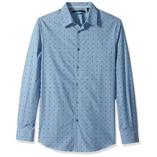 Camisa estampada con Botones Perry Ellis para hombre azul grande