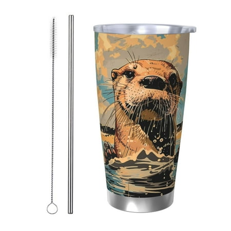 

Junzan Playful Otter Tropical Beach for 20oz Stainless Steel Insulated Car Cup with Spillproof Lid - Insulated Coffee Mug Thermal Cup-Straw Two-piece Set