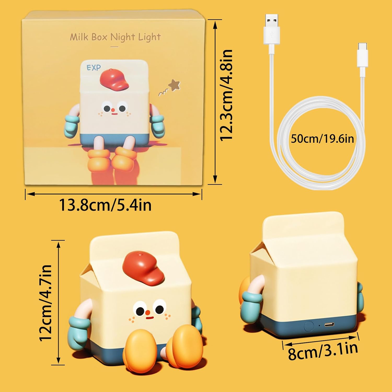 Milk Box Squishy Night Light, USB Rechargeable Silicone Night Light Cute Squishy Lamp 3 Modes Adjustable Brightness Kawaii Squishy Light LED Decor Cute Squishy Night Light
