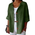 thumbnail image 2 of Plus Size Summer Clothes for Women Linen Shirts V Neck 3/4 Sleeve Tops Loose Vacation Beach Solid Blouses Tunic Tops, 2026 New Limit time off, 2 of 4