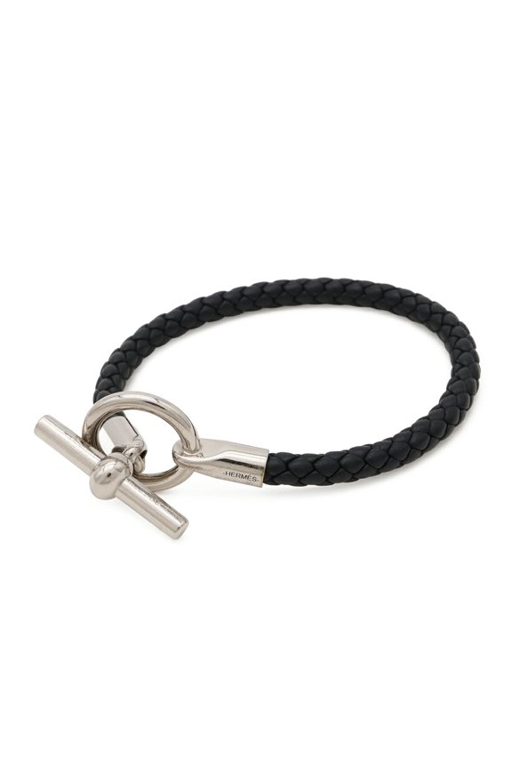 Pre-Owned HERMES Glenan H Bracelet, Leather, Metal, Black