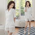 thumbnail image 4 of Pijamas sexys de seda suave con espalda de hielo para mujer, pantalones cortos finos de manga corta y cuello cuadrado pequeño, ropa para el hogar para primavera y verano, 4 of 5
