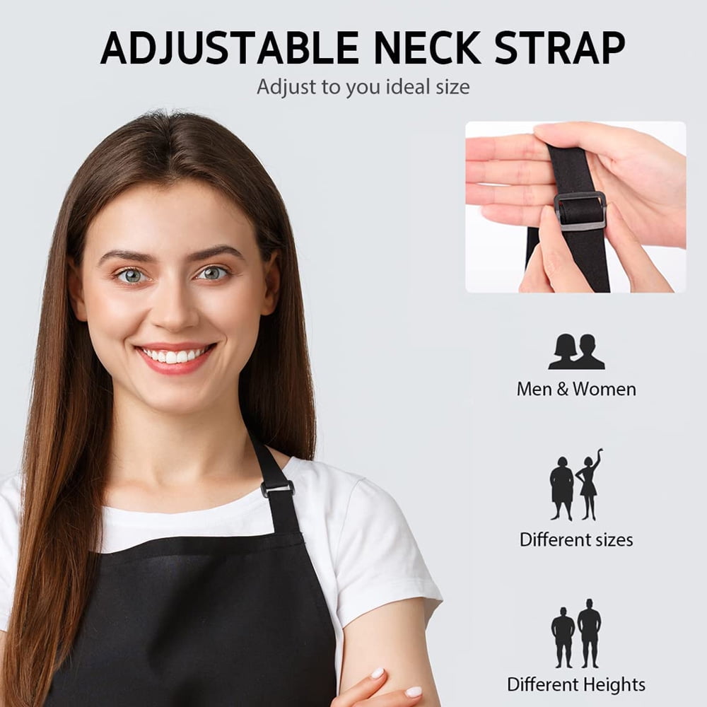 Kitchen Apron with Pockets for Men Women, Oil Stain Resistant, Black, Pack of 10Pcs